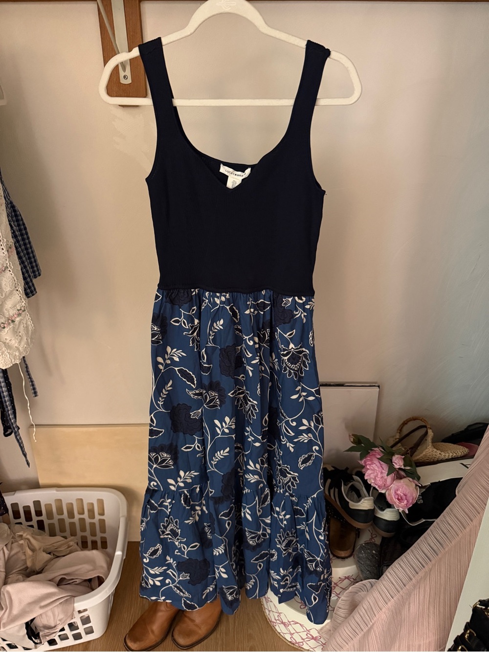 Sleeveless Navy and Blue Floral Maxi Dress